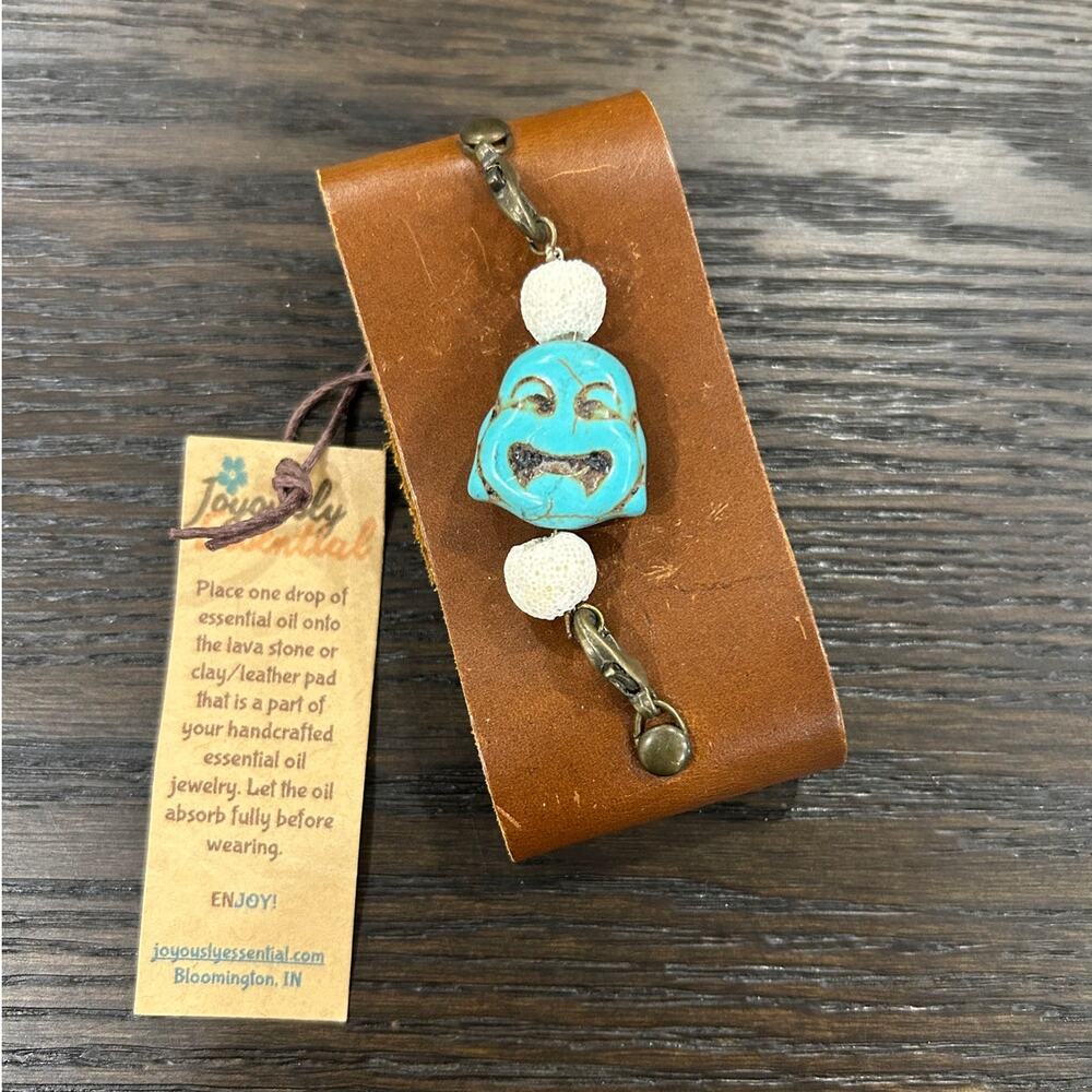 Aromatherapy handcrafted leather turquoise Buddha bracelet